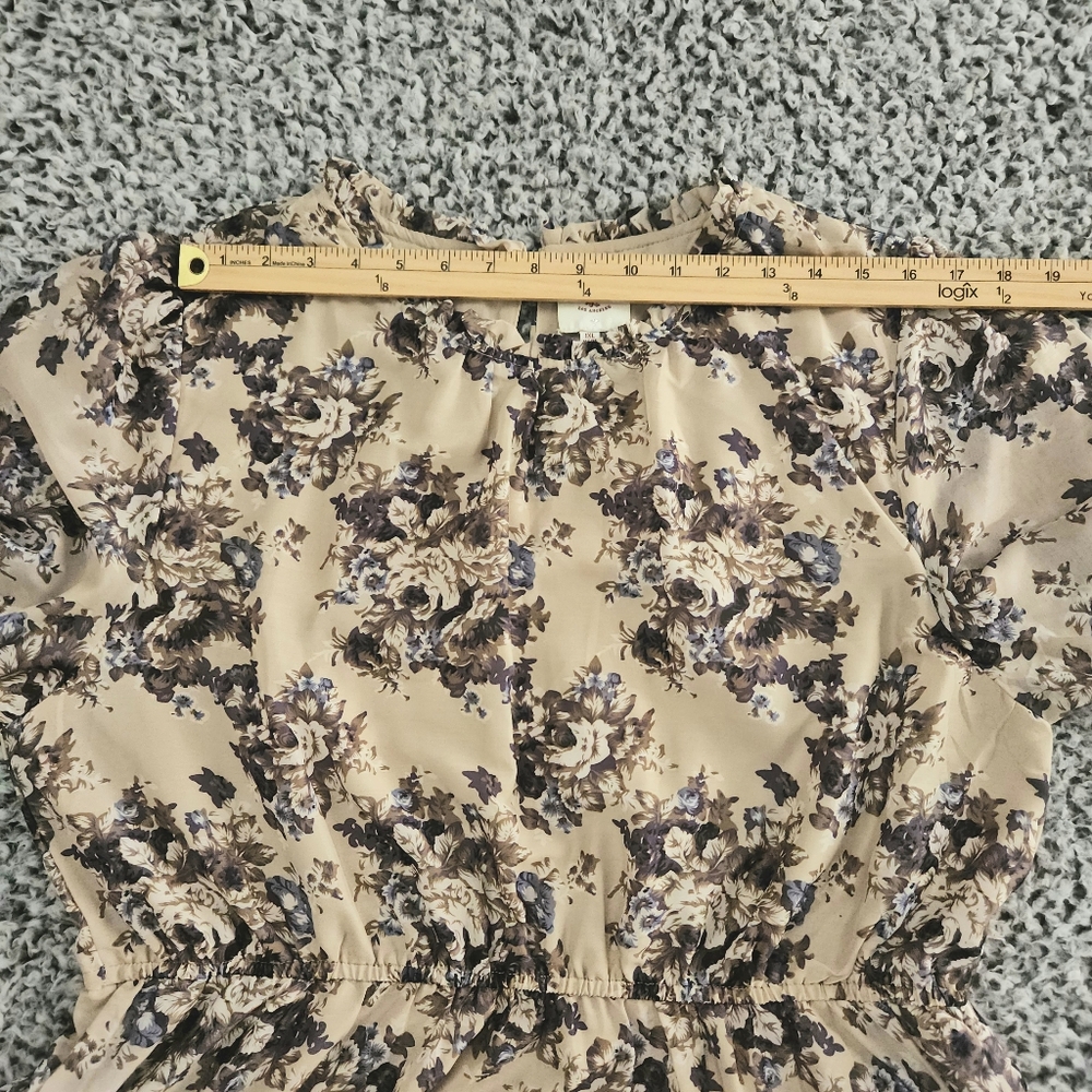 Hayden Floral Midi Dress 1XL XL Taupe Long Sleeve Tiered Fall Boho Country Flowy - Picture 8 of 13